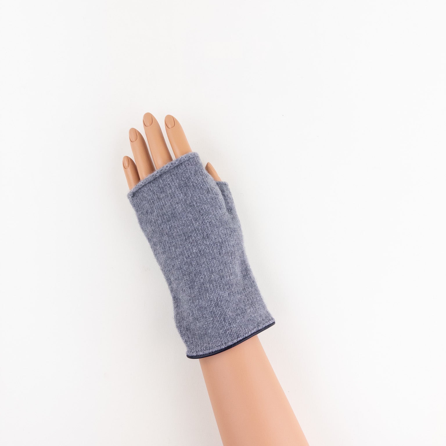 Merino and Cashmere Fingerless Glove with Leather Trim