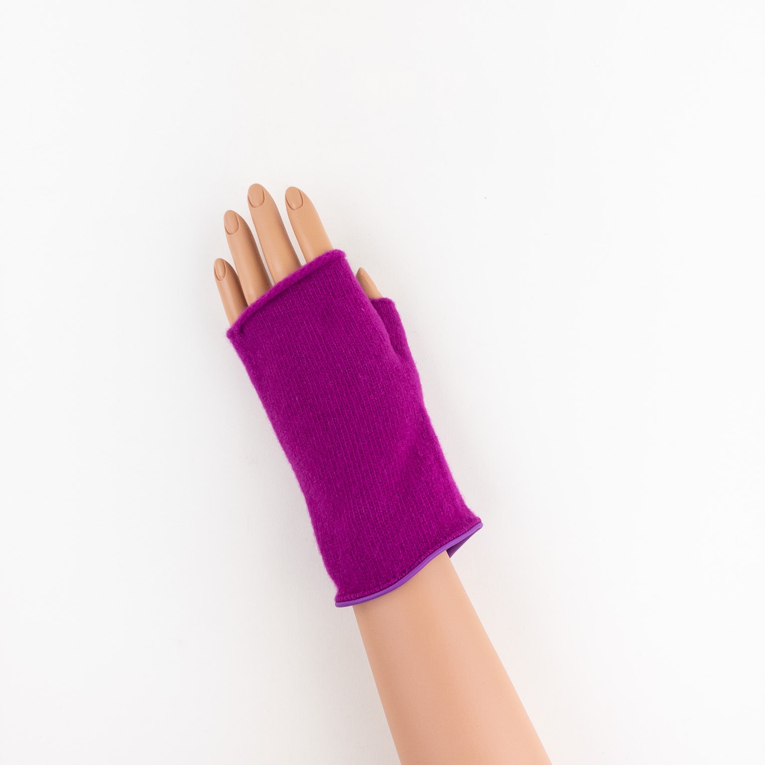 Merino and Cashmere Fingerless Glove with Leather Trim