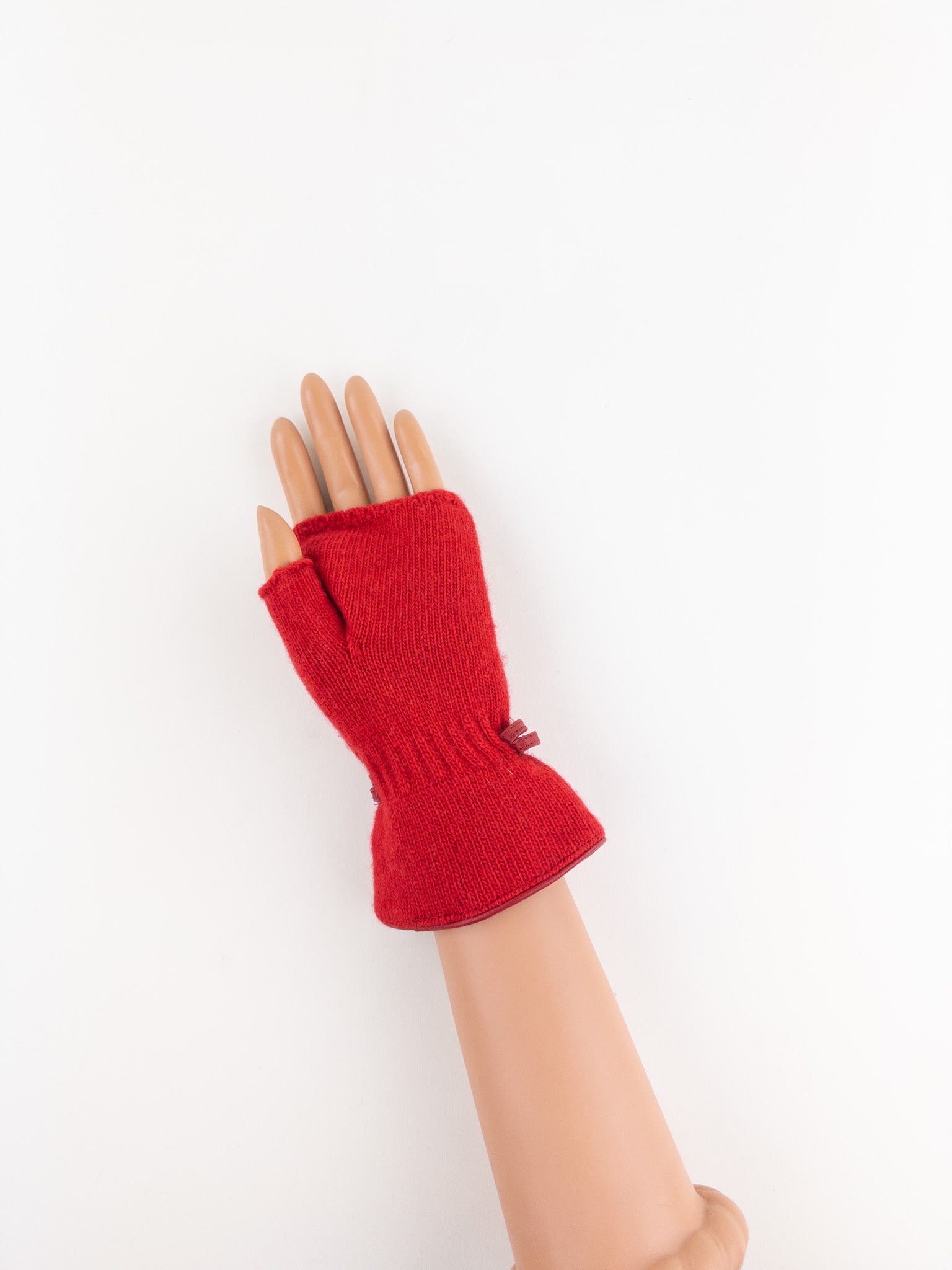 Santacana Merino and Cashmere Fingerless Glove with Leather Ribbon In Red - Big Bag NY