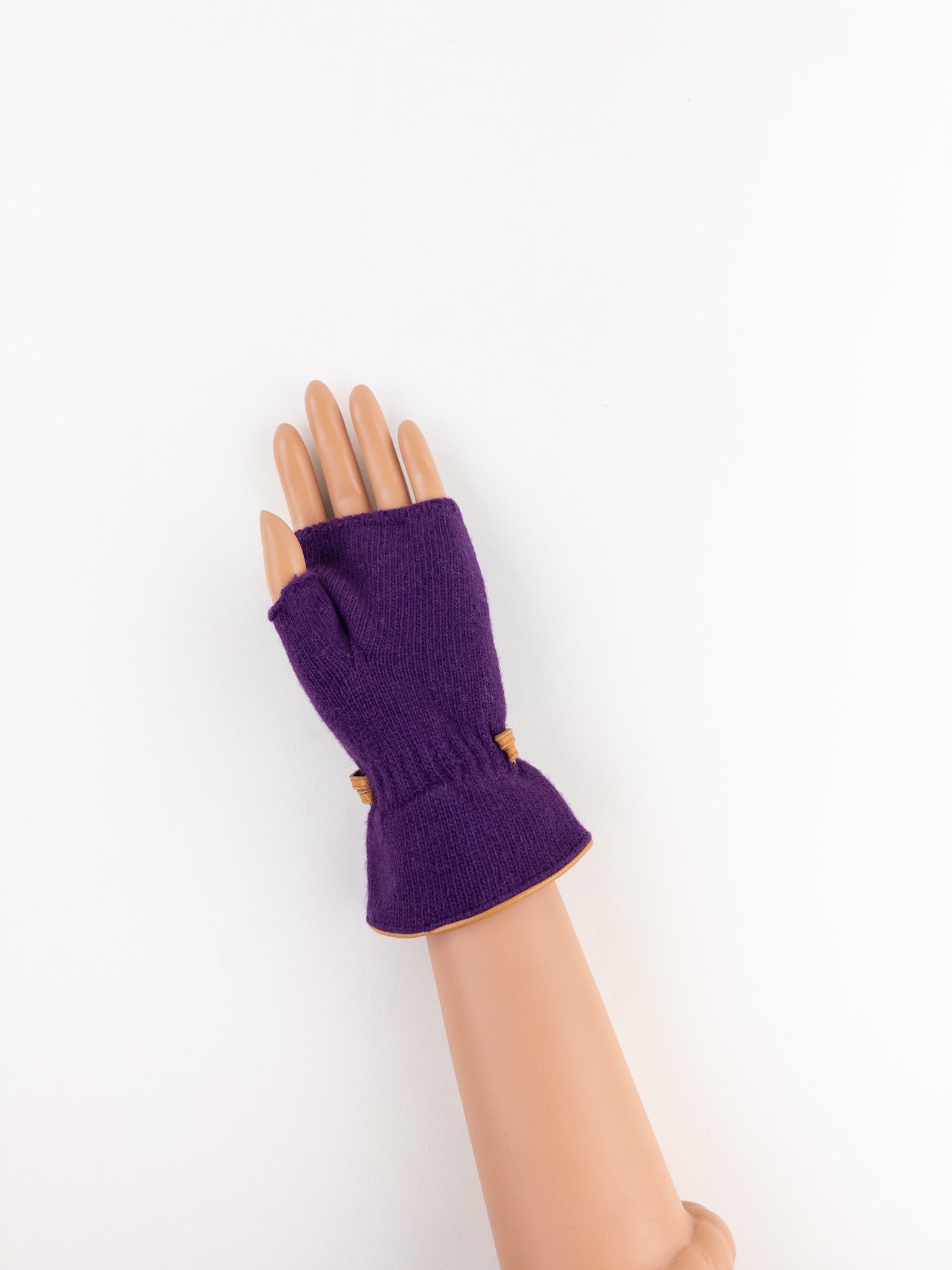 Santacana Merino and Cashmere Fingerless Glove with Leather Ribbon In Purple - Big Bag NY