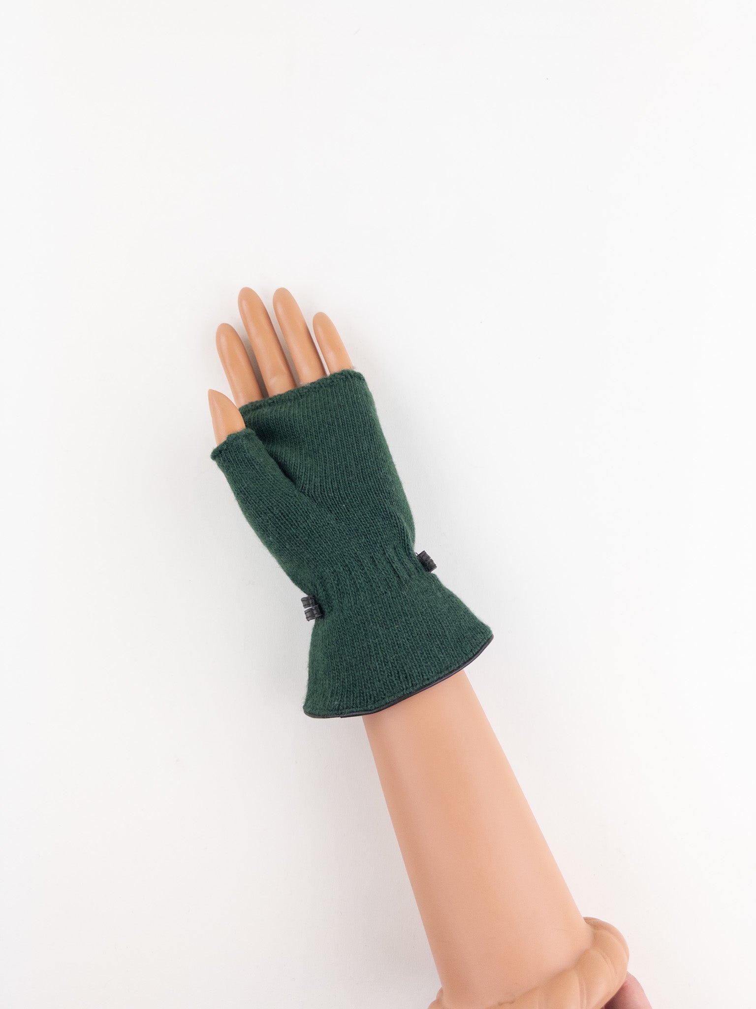 Santacana Merino and Cashmere Fingerless Glove with Leather Ribbon In Forest - Big Bag NY