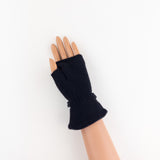 Santacana Merino and Cashmere Fingerless Glove with Leather Ribbon In Black - Big Bag NY