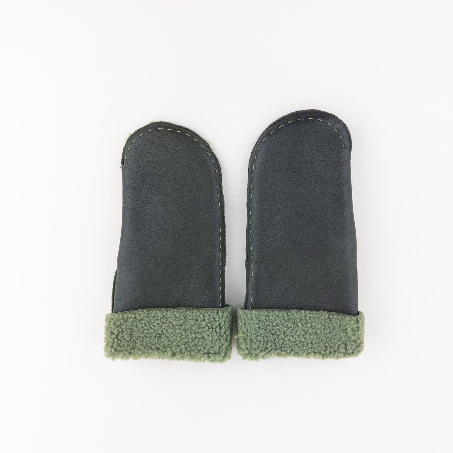 Santacana Shearling Mittens in Green - Big Bag NY
