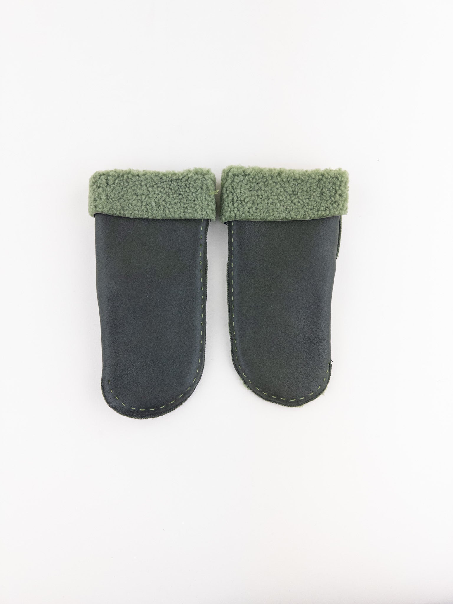 Santacana Shearling Mittens in Green - Big Bag NY