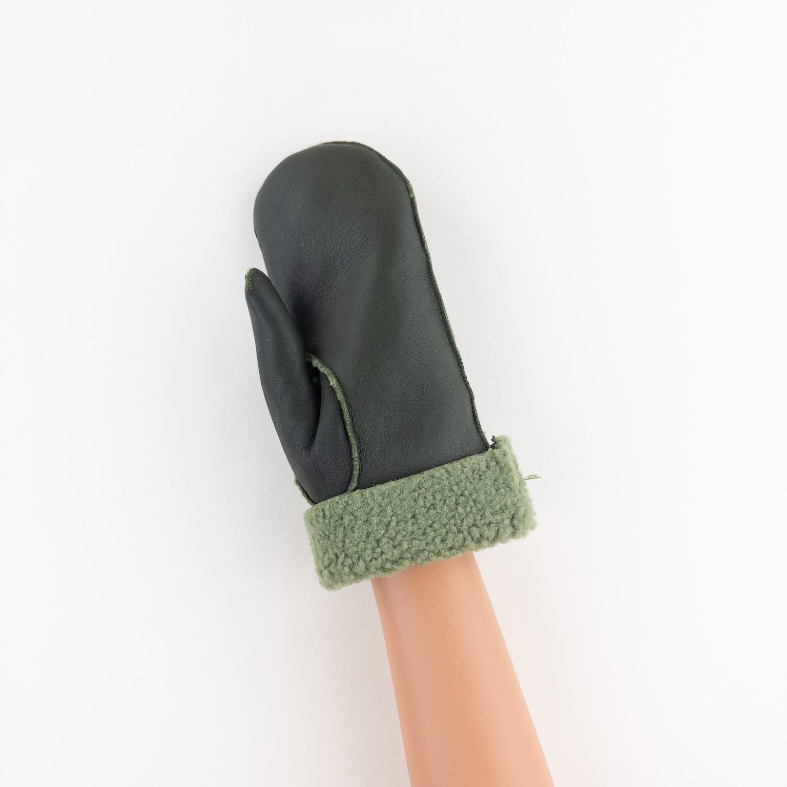 Santacana Shearling Mittens in Green - Big Bag NY