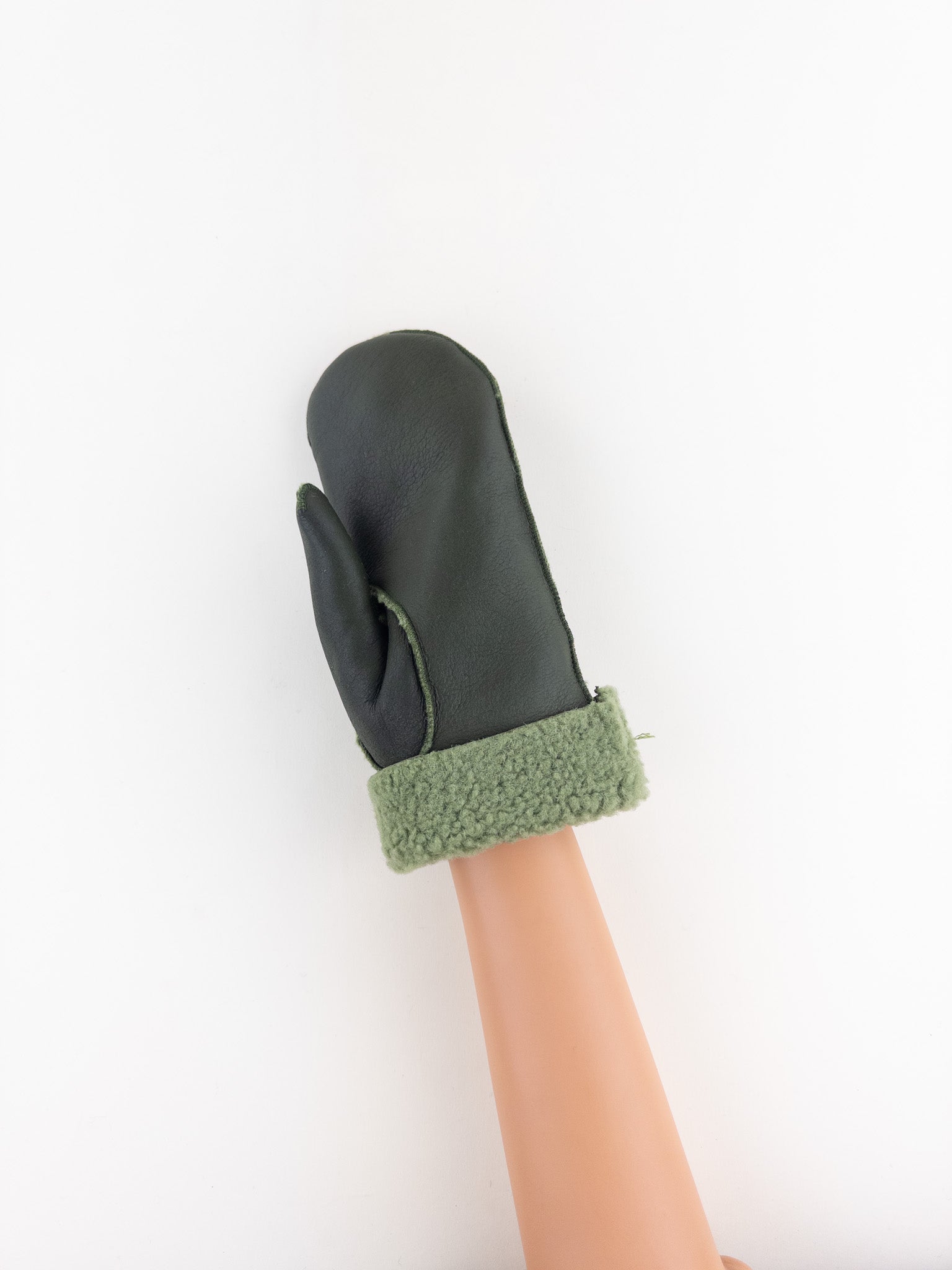 Santacana Shearling Mittens in Green - Big Bag NY