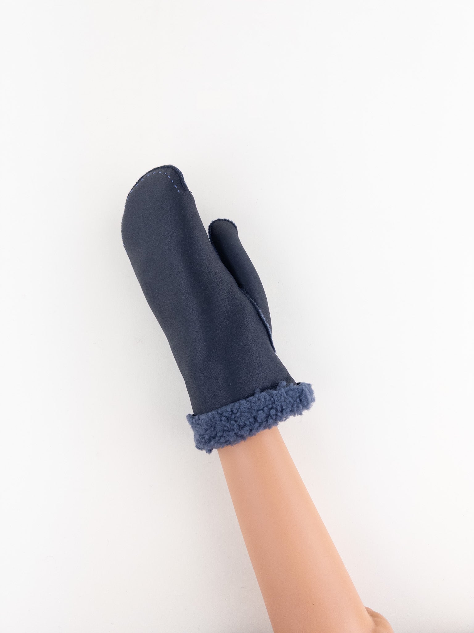 Santacana Shearling Mittens in Navy - Big Bag NY