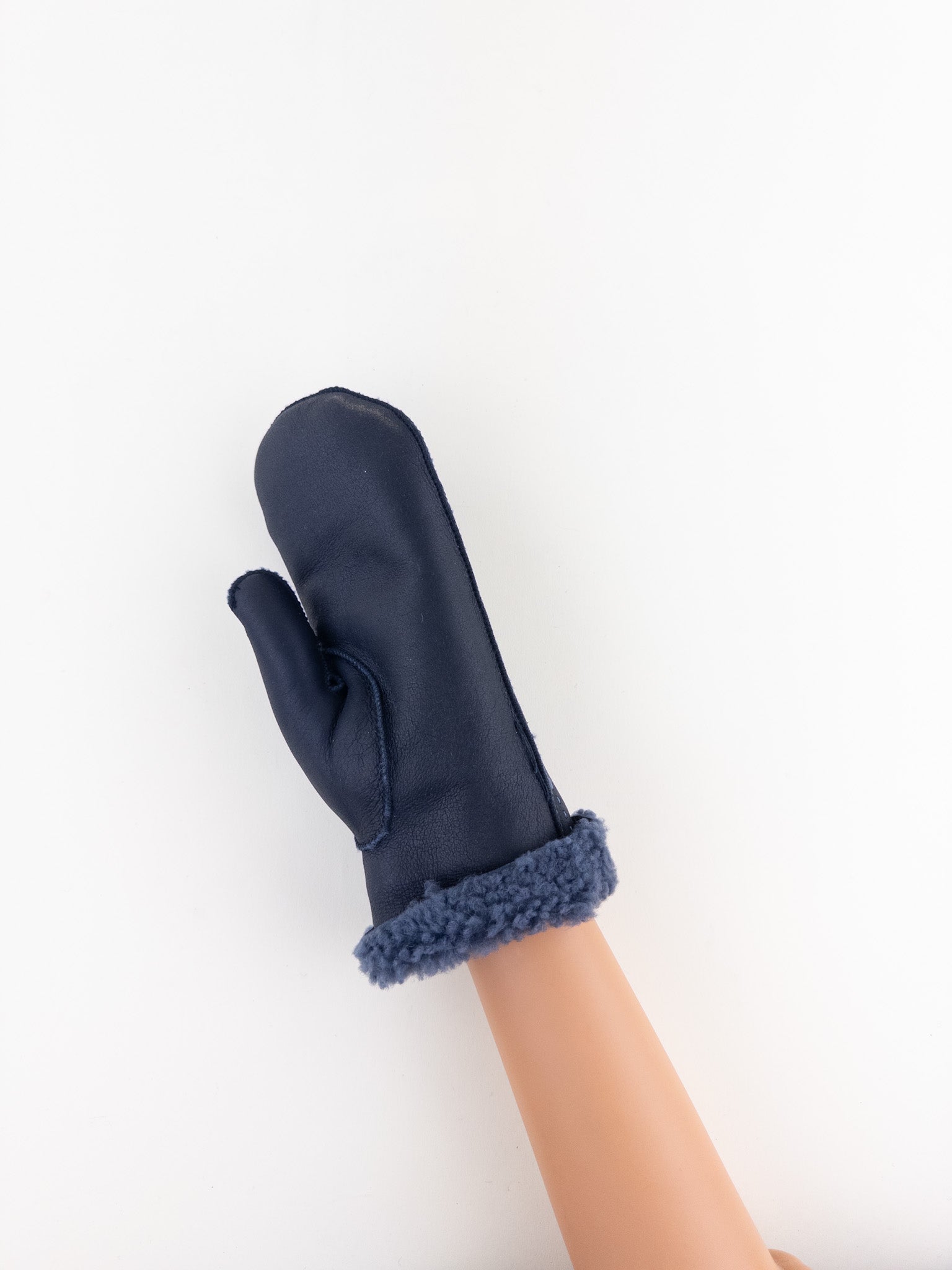 Santacana Shearling Mittens in Navy - Big Bag NY