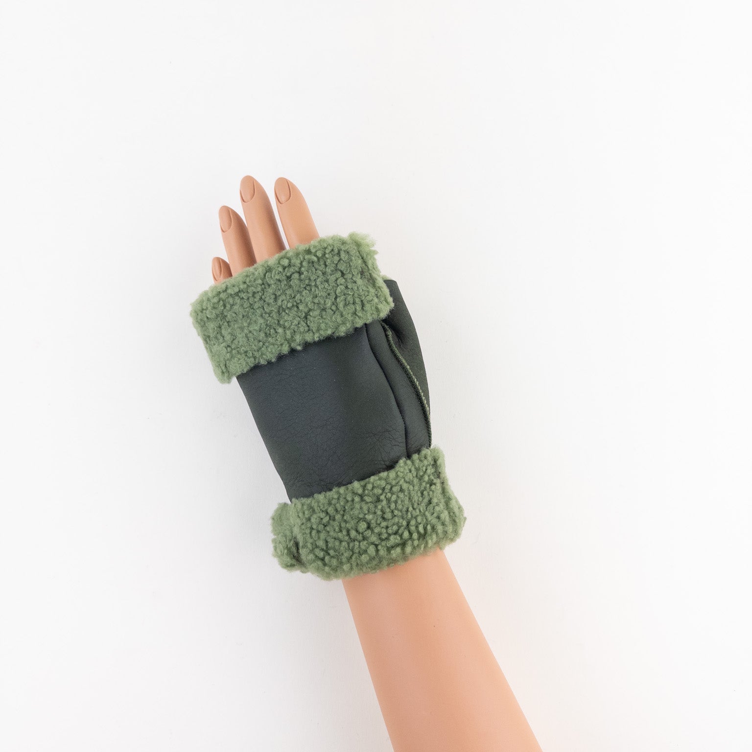 Green Santacana Shearling Fingerless Gloves - Big Bag NY