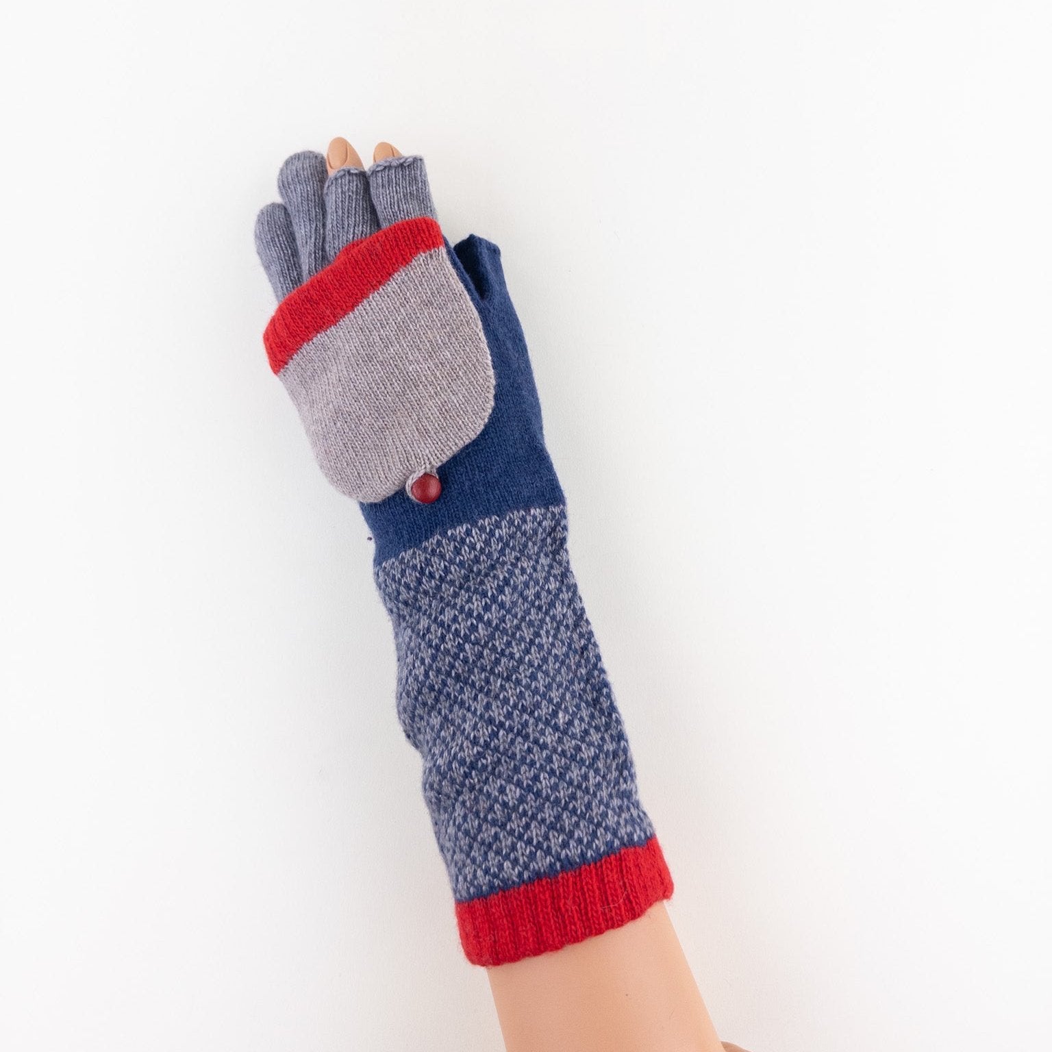 Santacana Cashmere Recycled Wool and Cashmere Long Gloves in Gris Blue - Big Bag NY