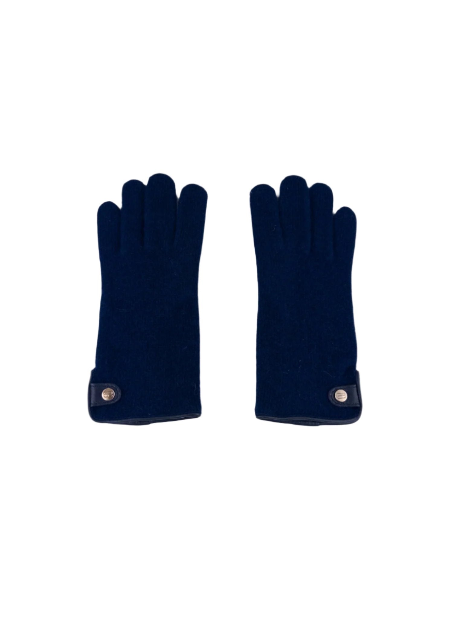 Santacana Cashmere Gloves with Leather Trim In Navy - Big Bag NY