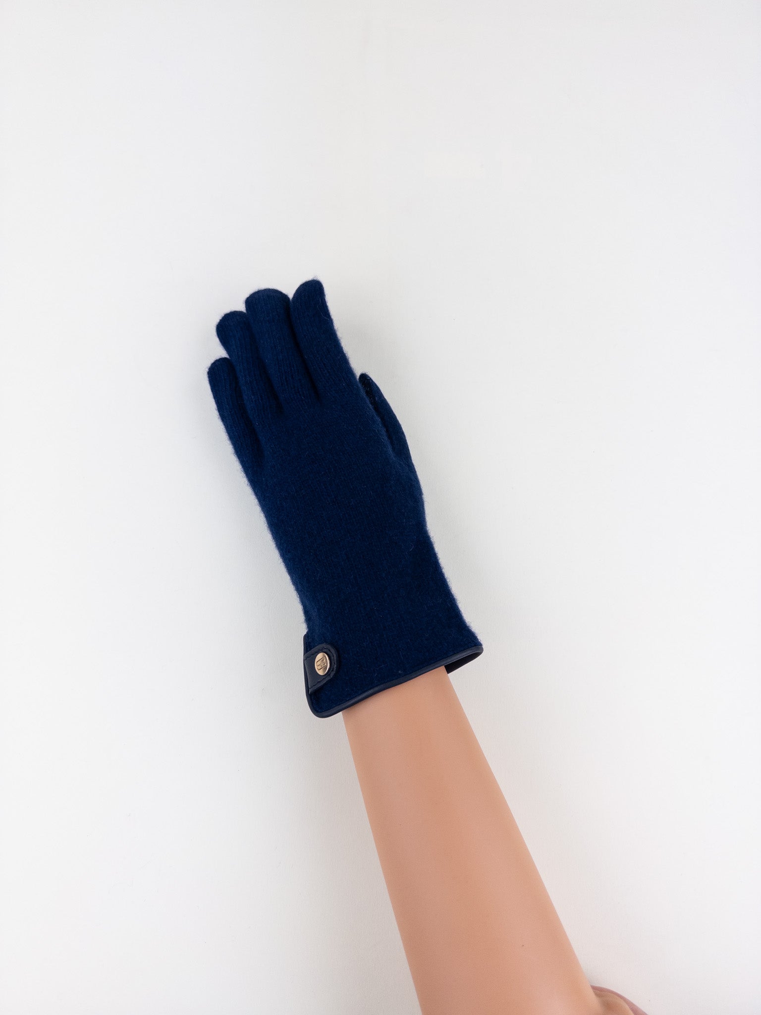 Santacana Cashmere Gloves with Leather Trim In Navy - Big Bag NY