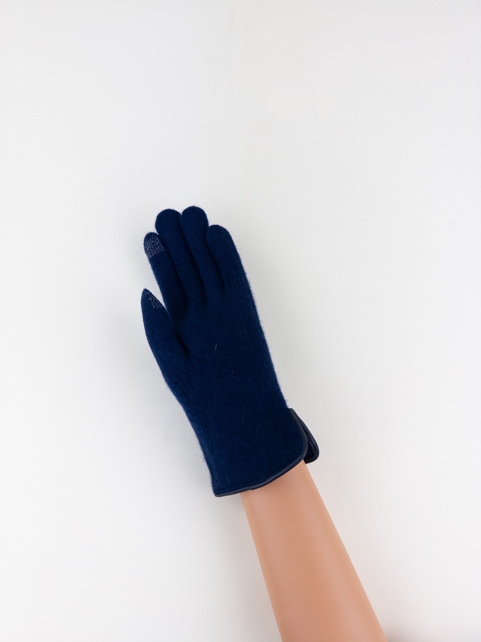 Santacana Cashmere Gloves with Leather Trim In Navy - Big Bag NY