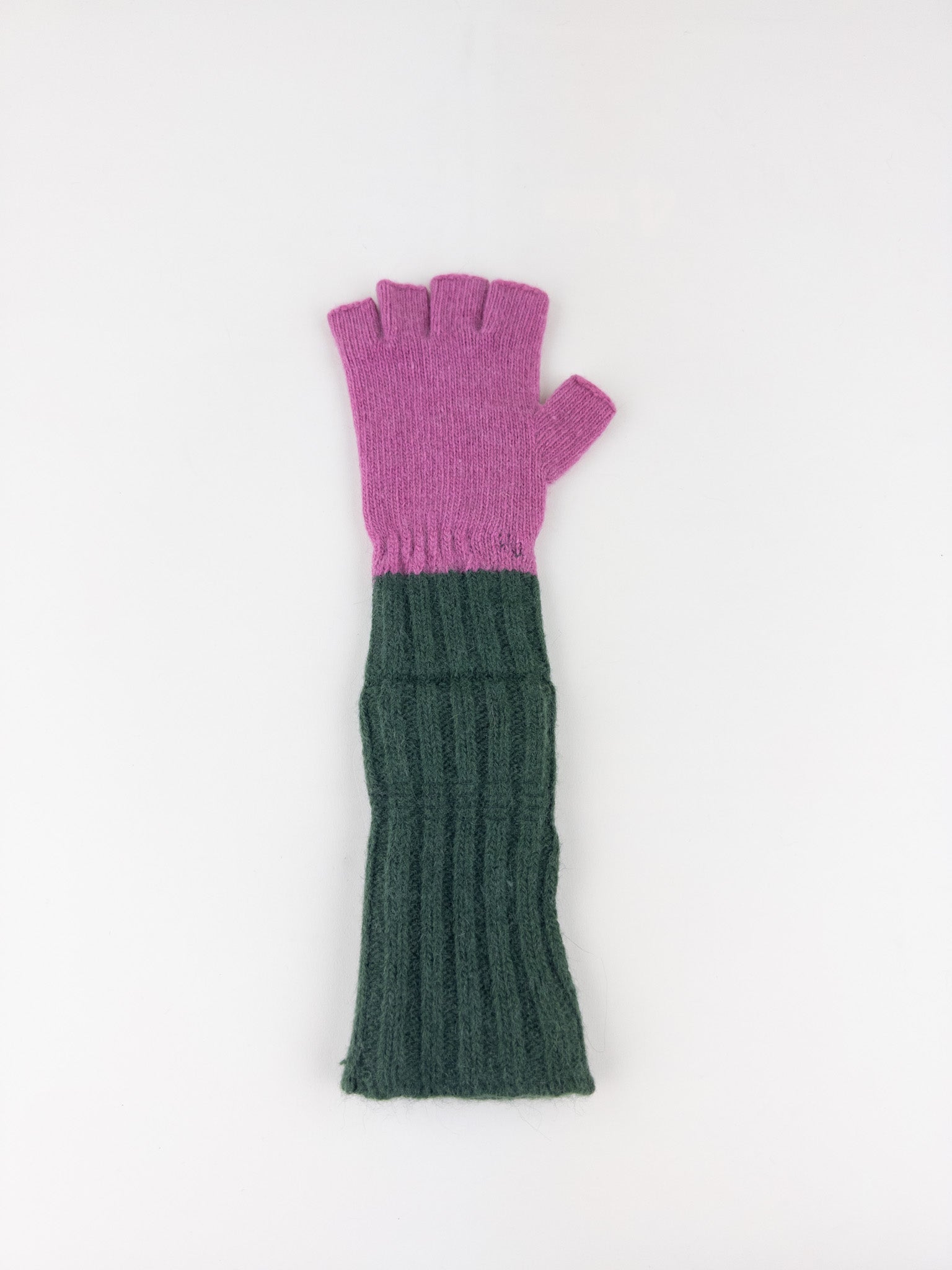 Santacana Two Tone Fingerless Gloves In Green/Pink - Big Bag NY