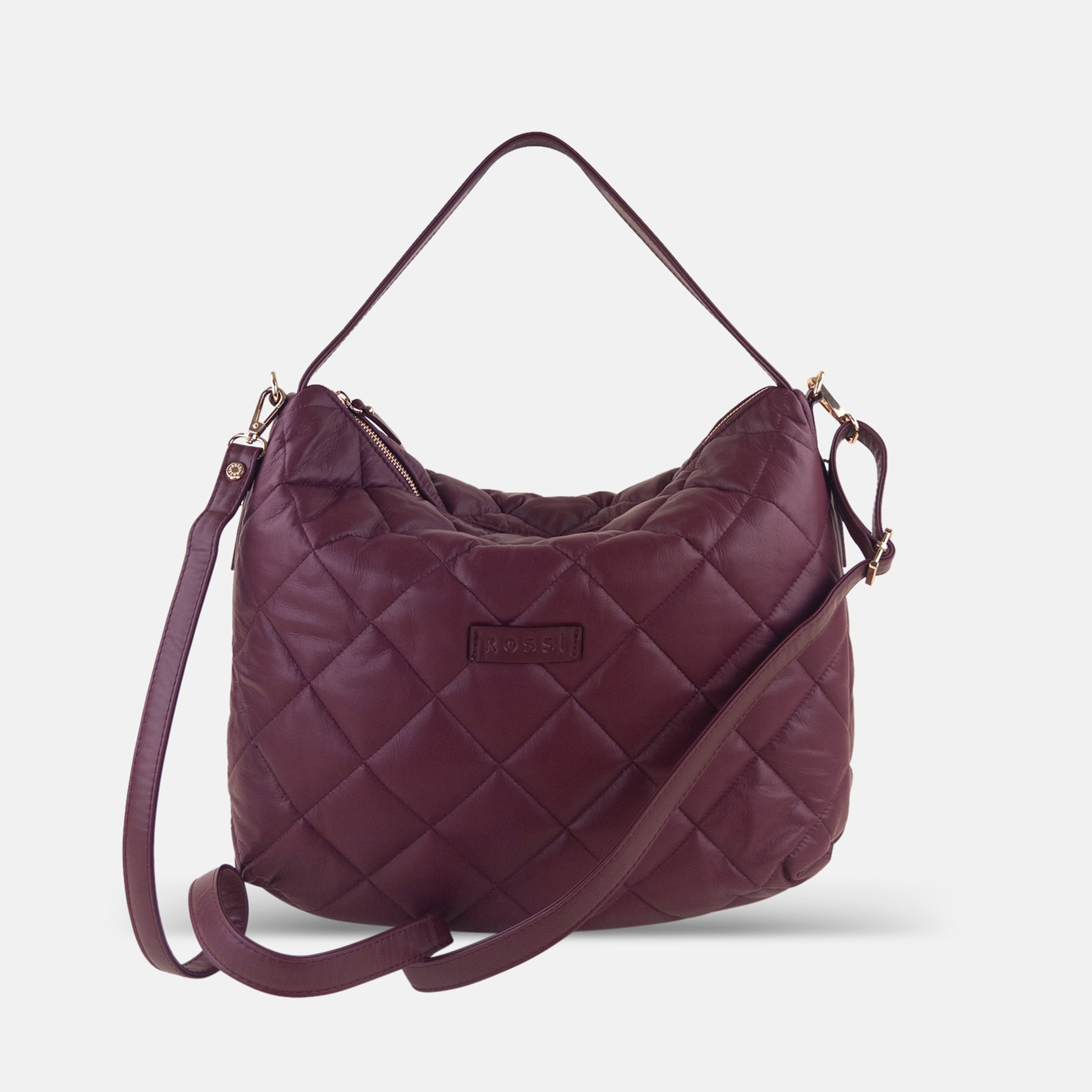 Rossi Quilted Shoulder Bag in Burgundy - Big Bag NY