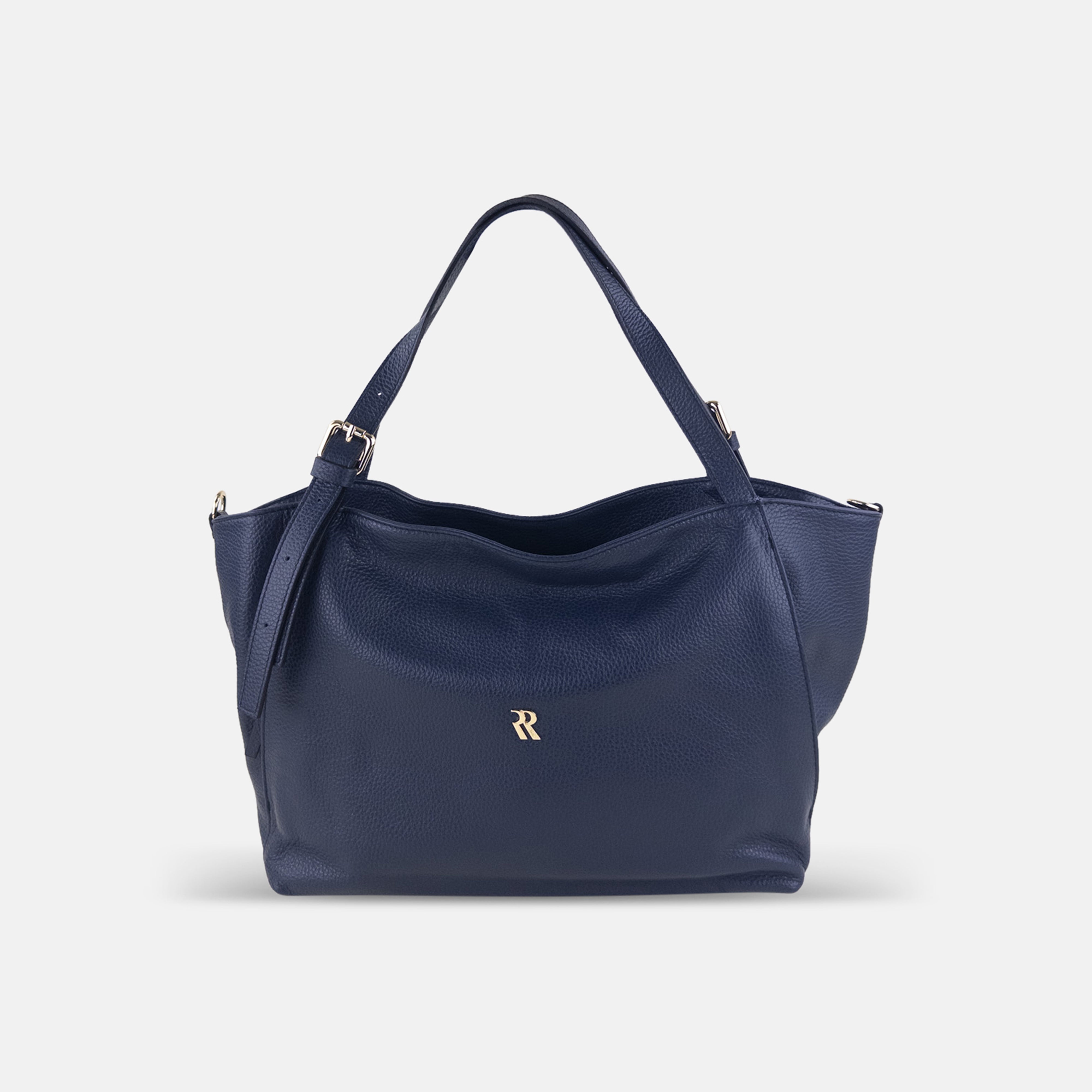 Rossi Buckle Strap Tote in Navy - Big Bag NY