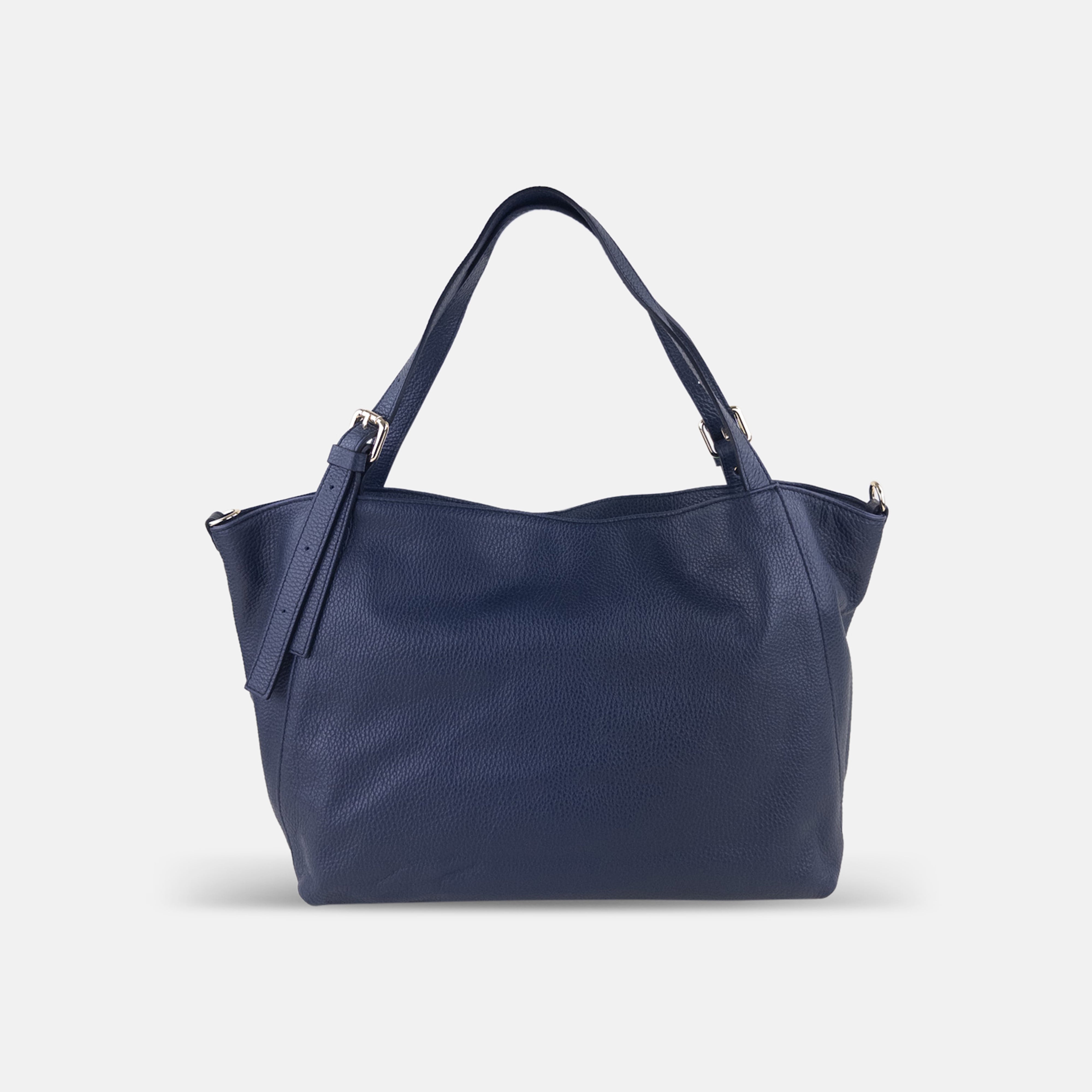 Rossi Buckle Strap Tote in Navy - Big Bag NY