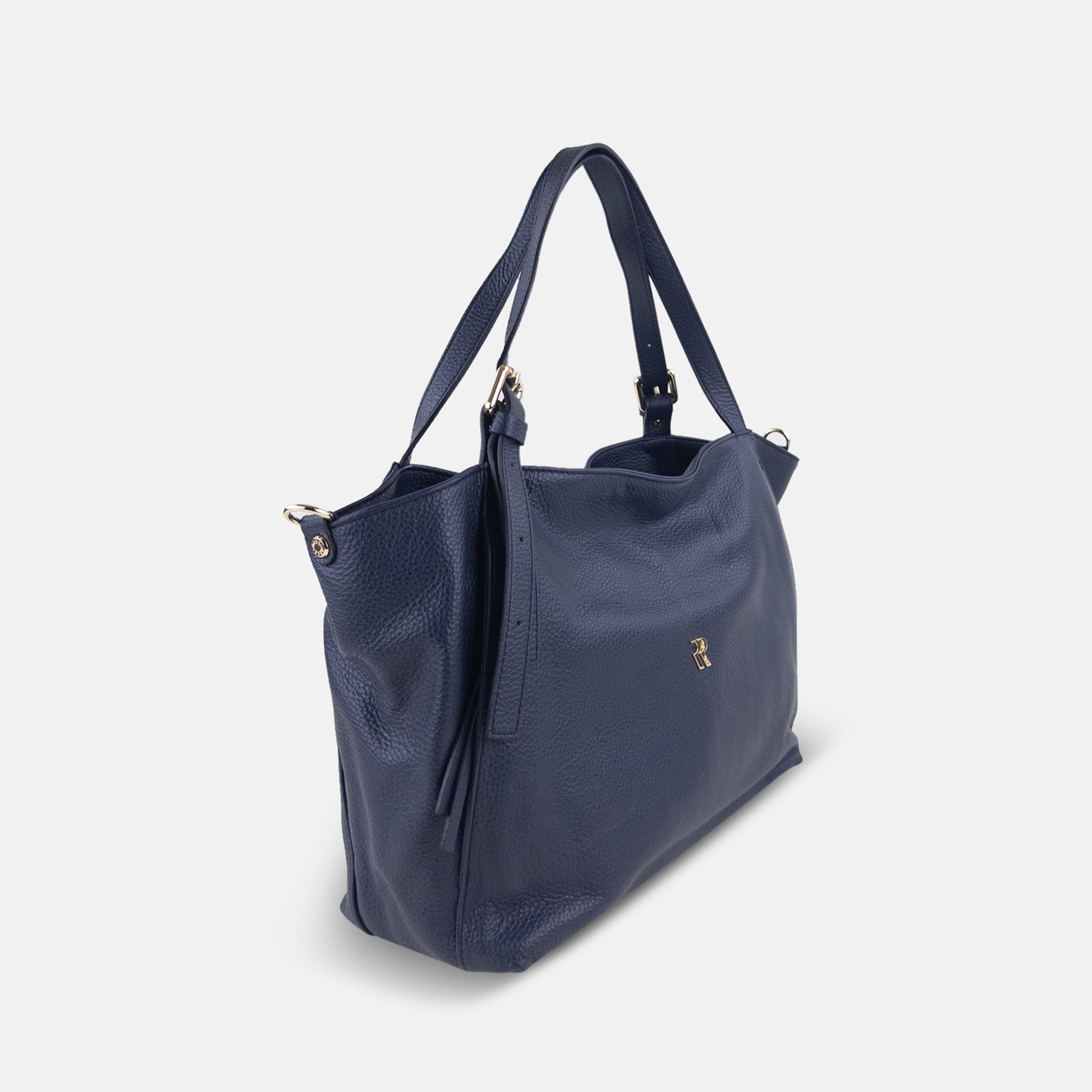 Rossi Buckle Strap Tote in Navy - Big Bag NY