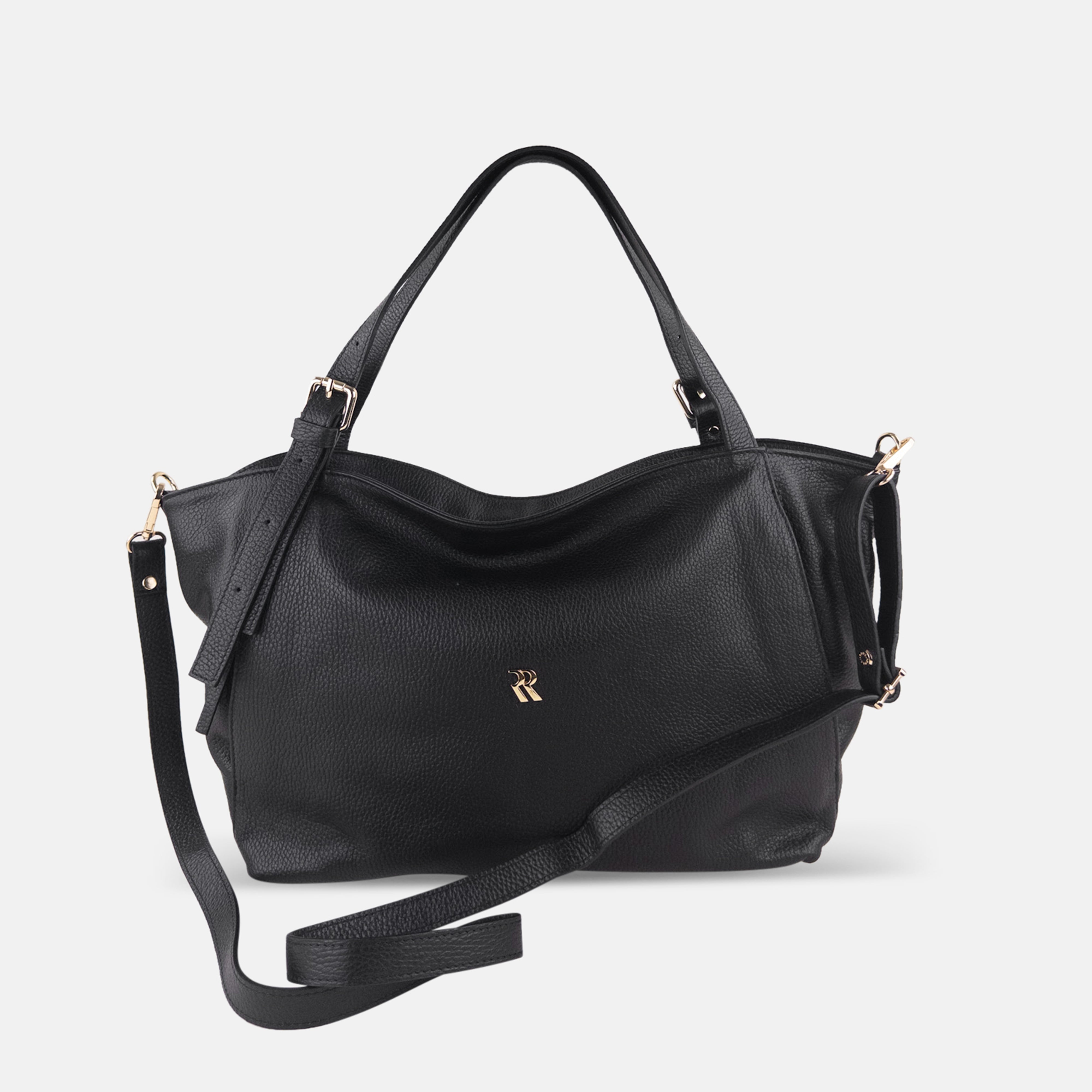 Rossi Buckle Strap Tote in Black - Big Bag NY