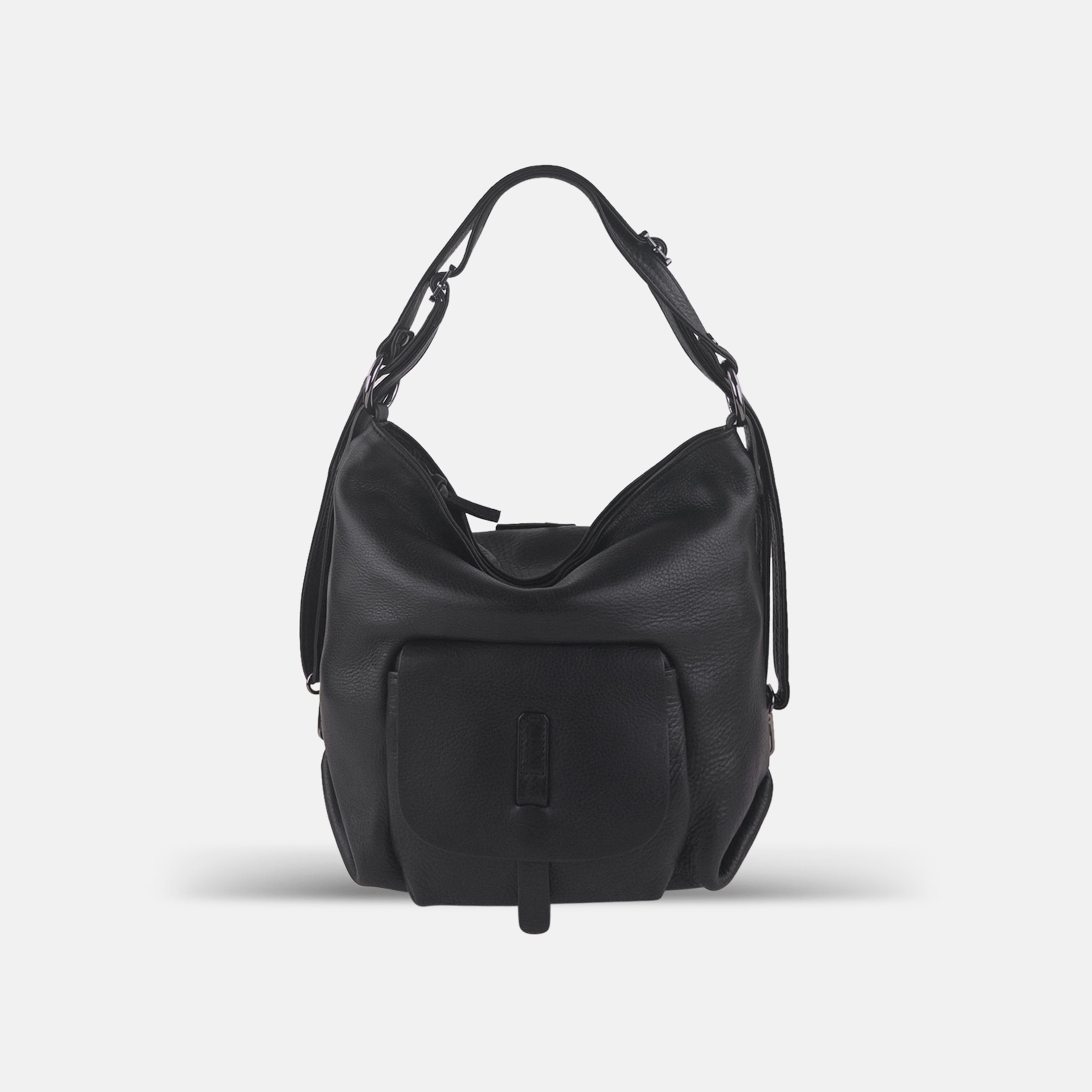 Rossi Convertible 3-Way Leather Bag in Black - Big Bag NY