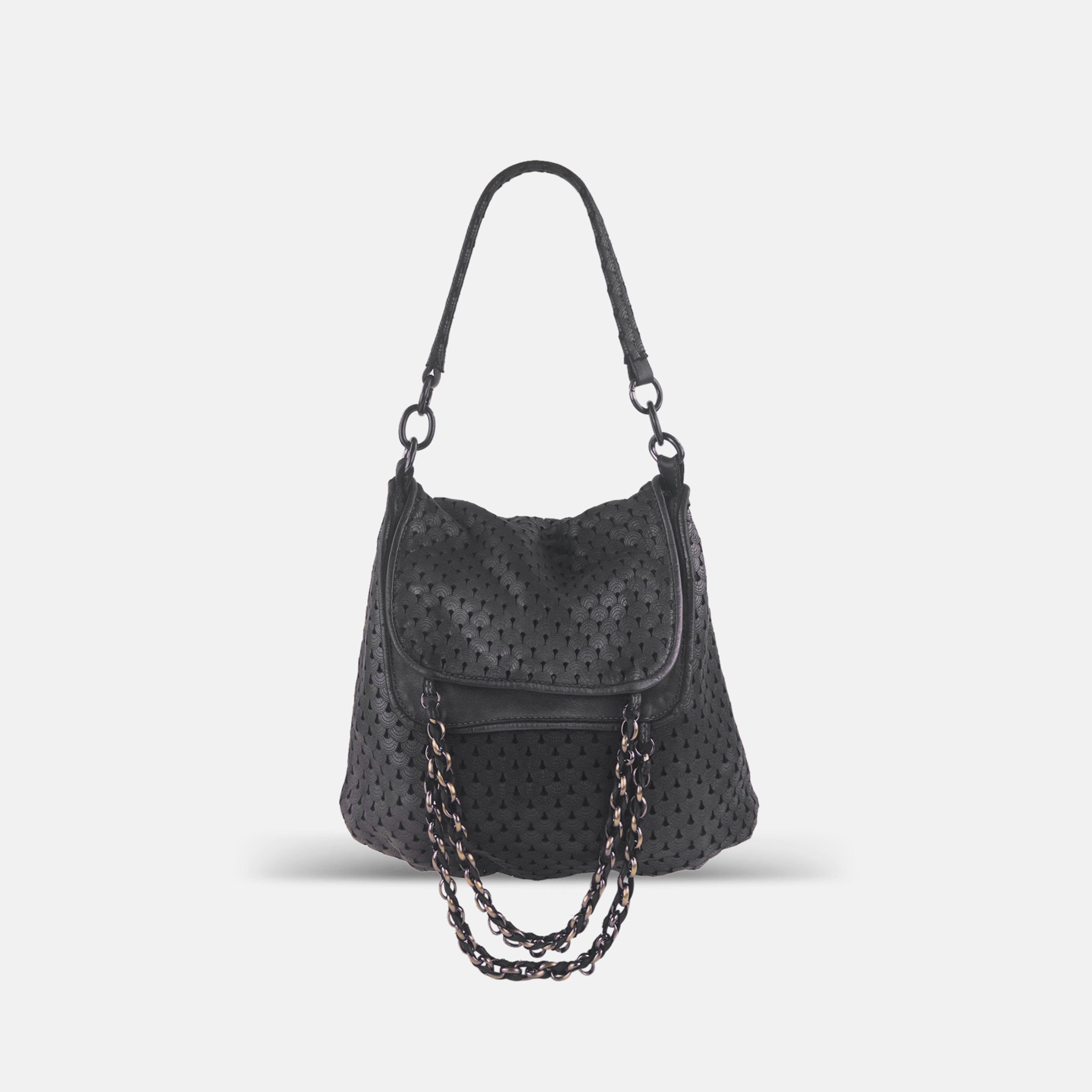 Reptile's House Double Chain Shoulder Bag in Black - Big Bag NY