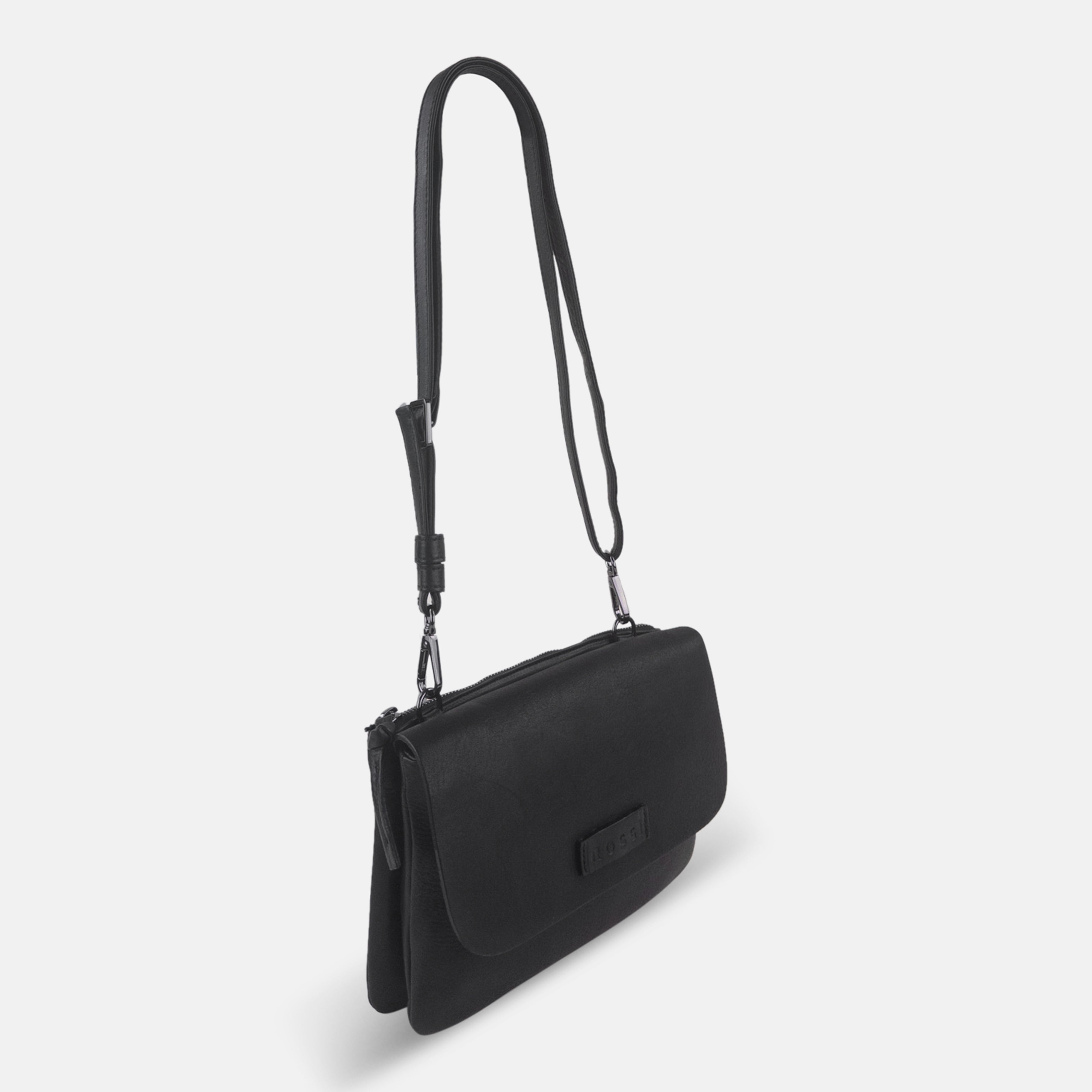 Rossi Small Dual Compartment Crossbody in Black - Big Bag NY