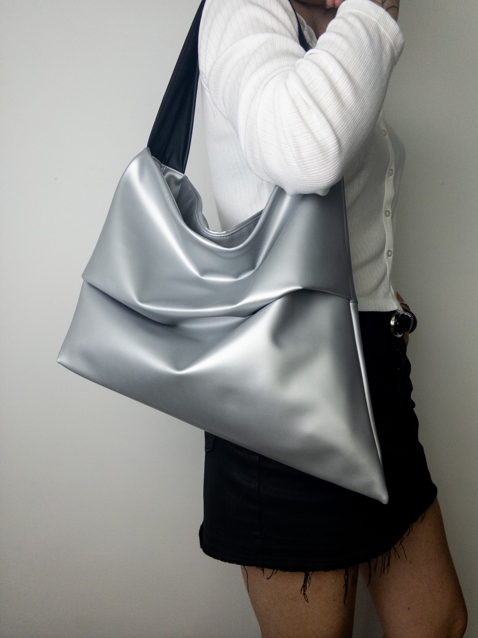 Acrylic Silver Asymmetrical Tote - Big Bag NY