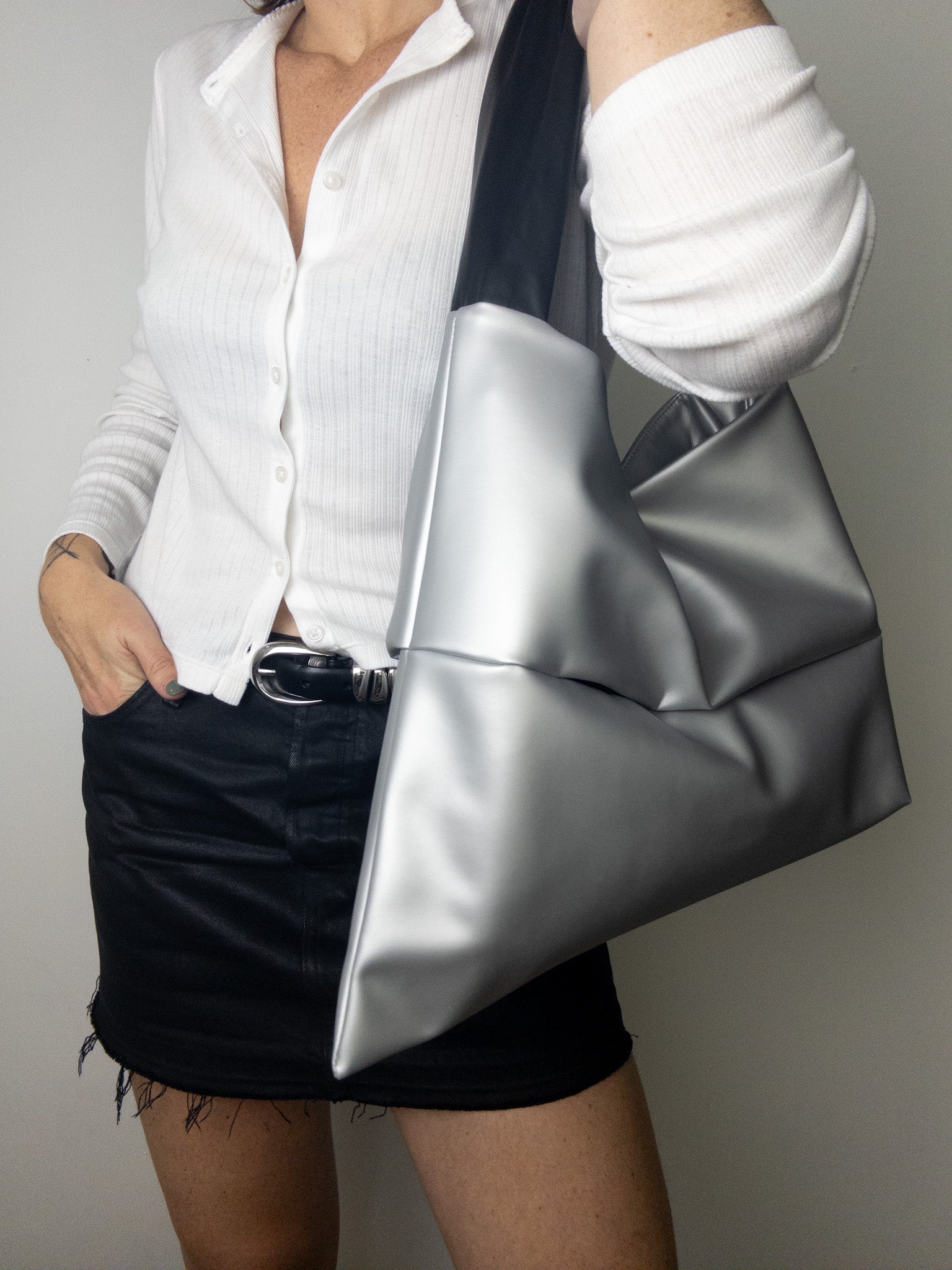 Acrylic Silver Asymmetrical Tote - Big Bag NY