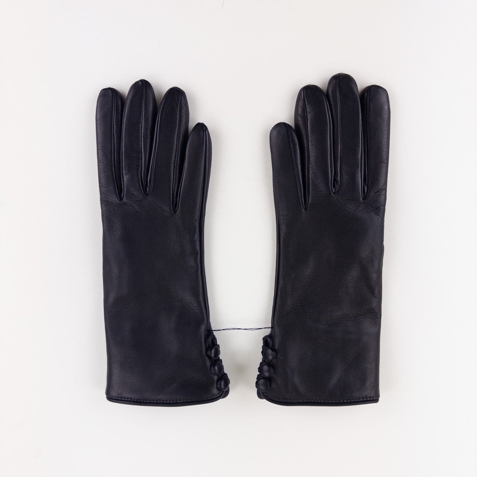 Gala 3 Button Leather Gloves with Cashmere Lining in Black - Big Bag NY