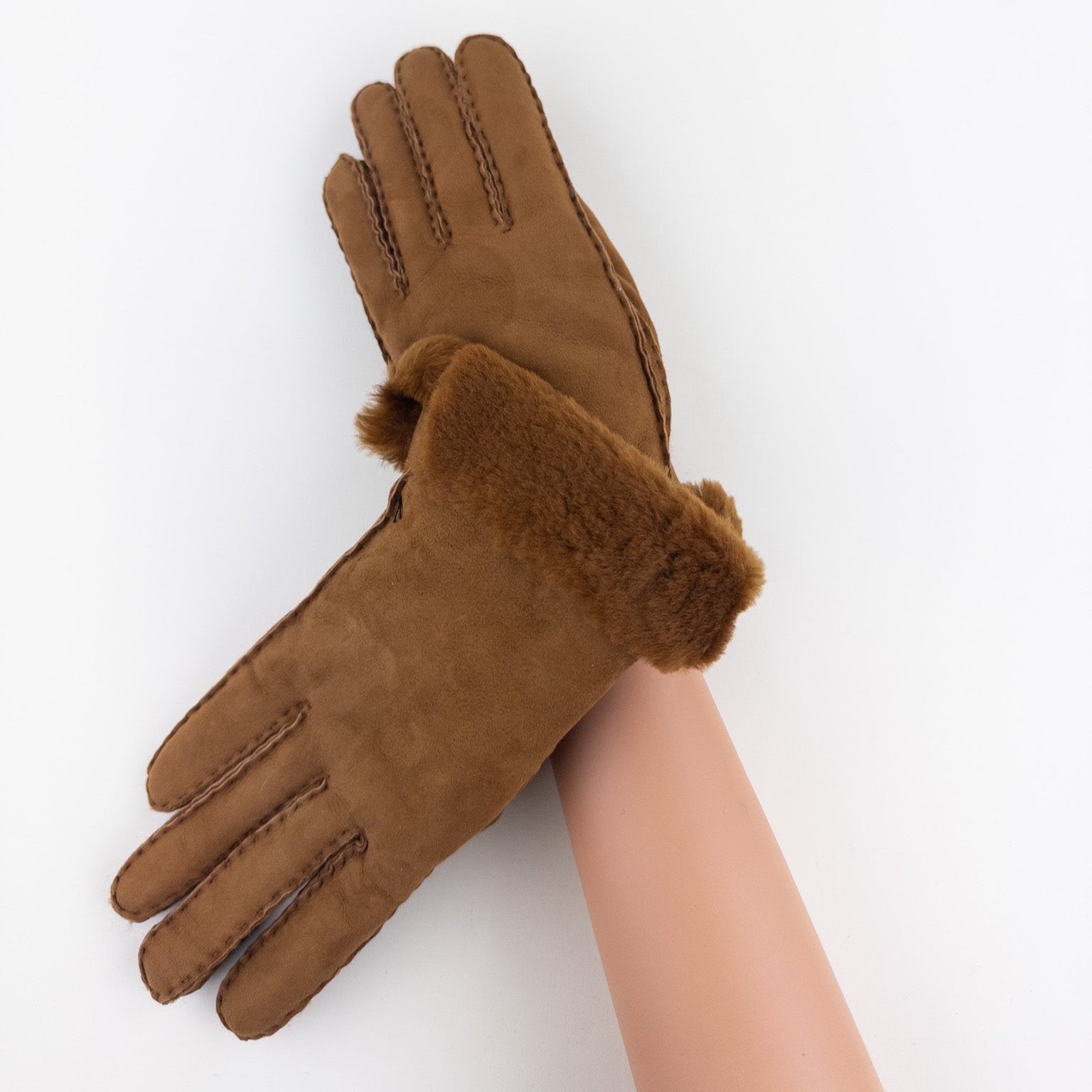 Gala Shearling Glove Suede Finish in Caramel - Big Bag NY