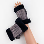 Gala Metallic Fingerless Shearling Glove in Black Crystal - Big Bag NY