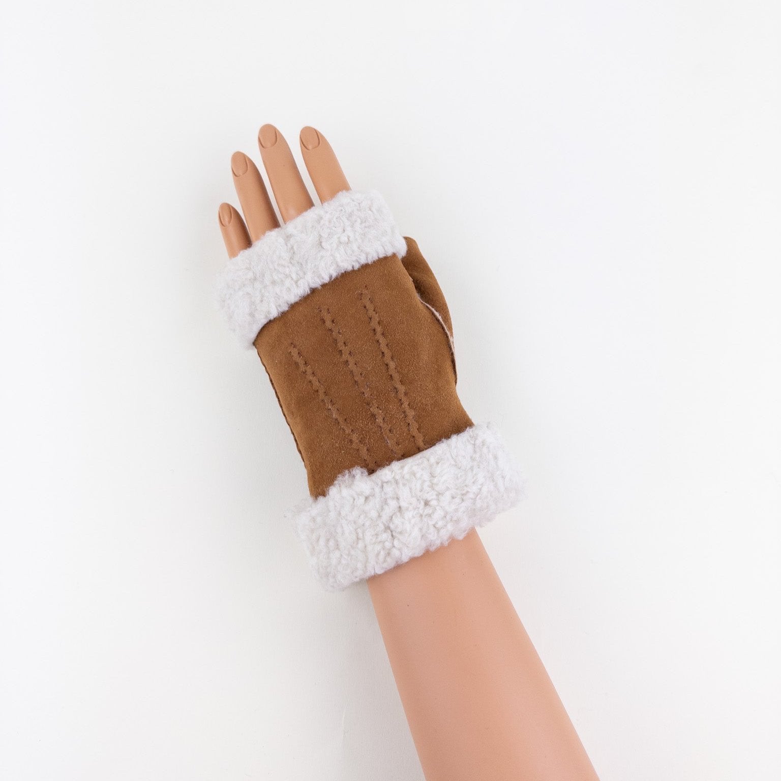 Gala Fingerless Shearling Glove with Contrast Trim in Tan - Big Bag NY