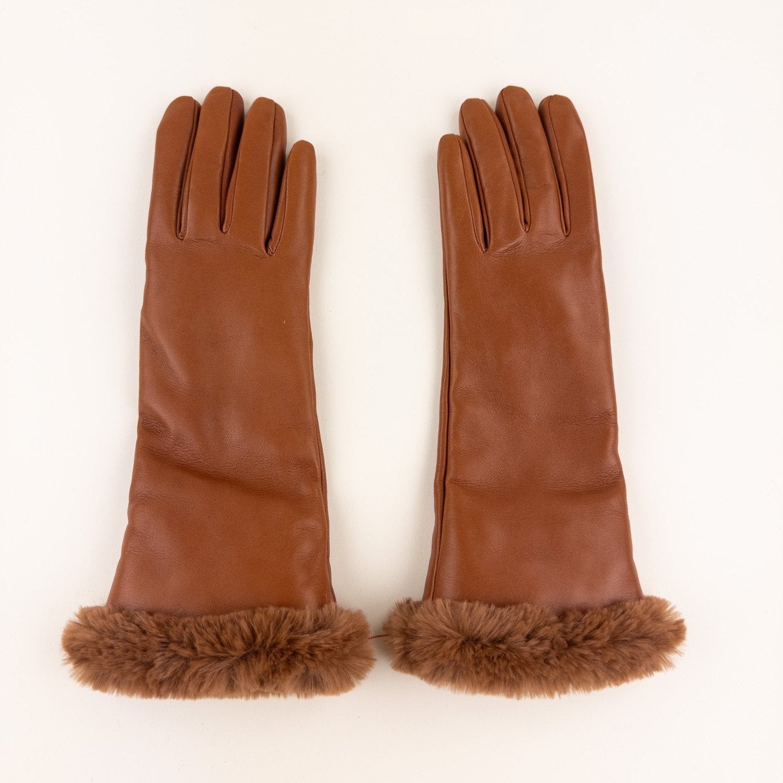 Gala Mid-length Nappa Leather Gloves with Cashmere Lining in Tan - Big bag NY