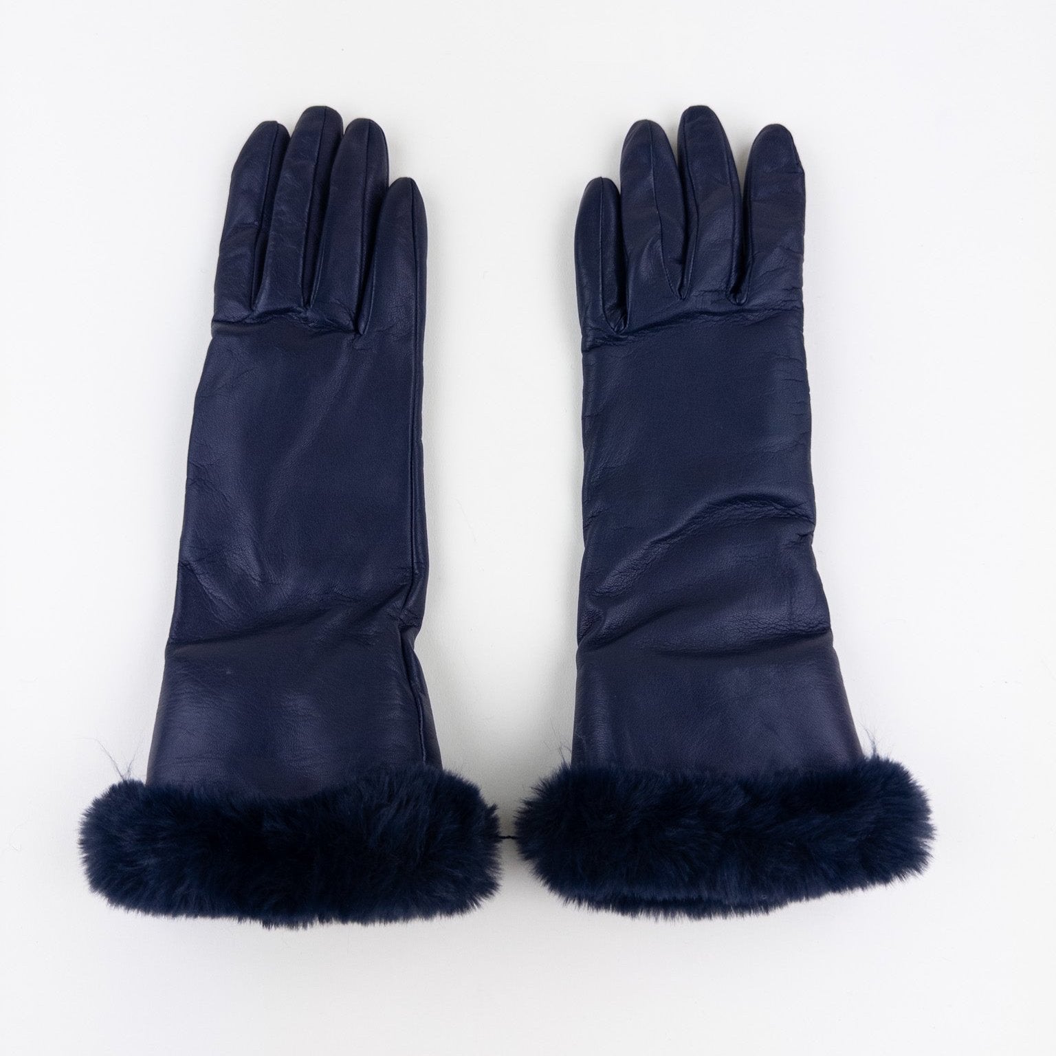 Gala Mid-length Nappa Leather Gloves with Cashmere Lining in Navy - Big bag NY