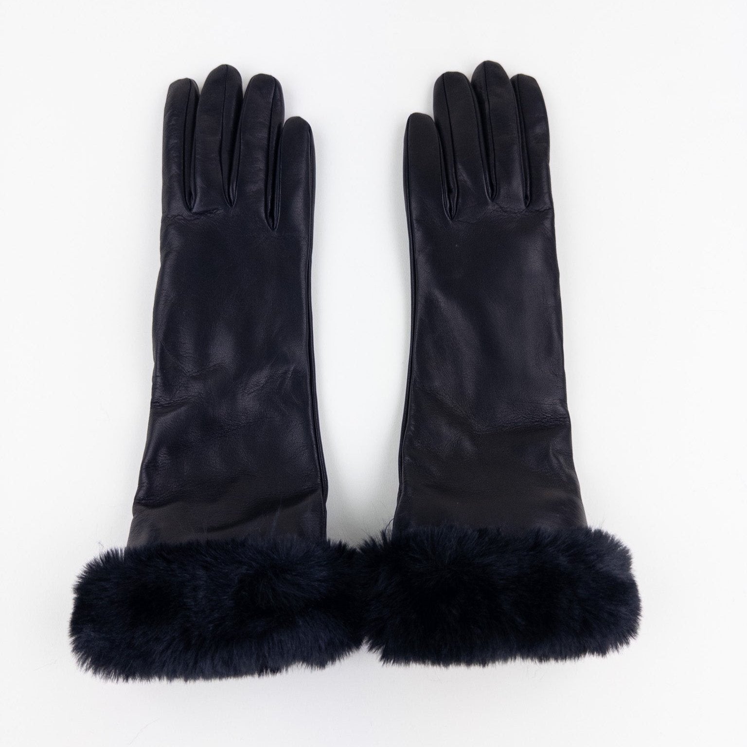 Gala Mid-length Nappa Leather Gloves with Cashmere Lining in Black - Big Bag NY