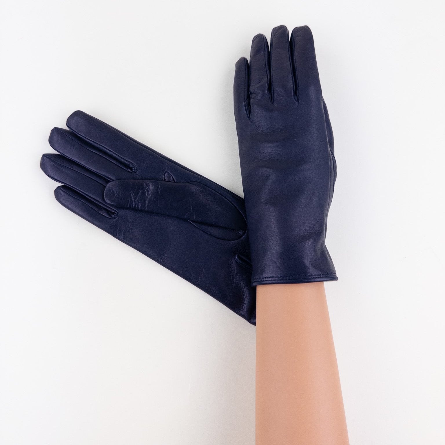 Gala Basic Soft Leather Gloves with Cashmere Lining in Navy - Big Bag NY