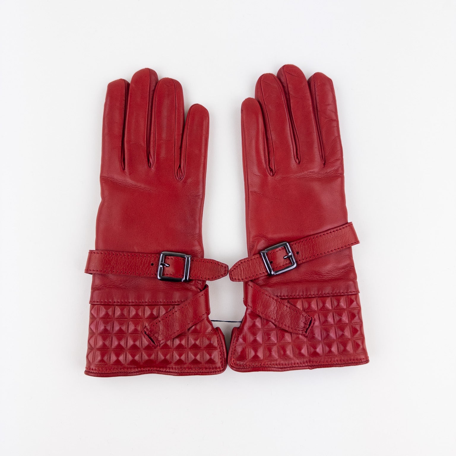 Artigiano Del Guanto Studded Leather Glove with Buckle in Red - Big Bag NY