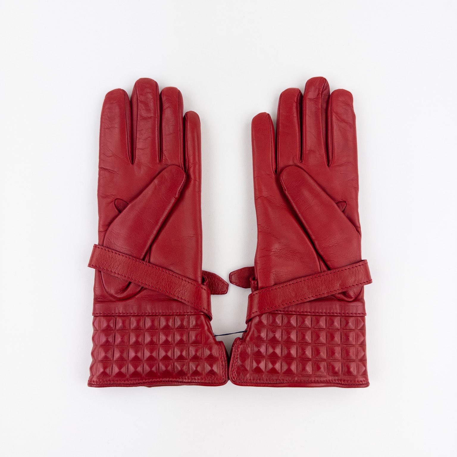Artigiano Del Guanto Studded Leather Glove with Buckle in Red - Big Bag NY