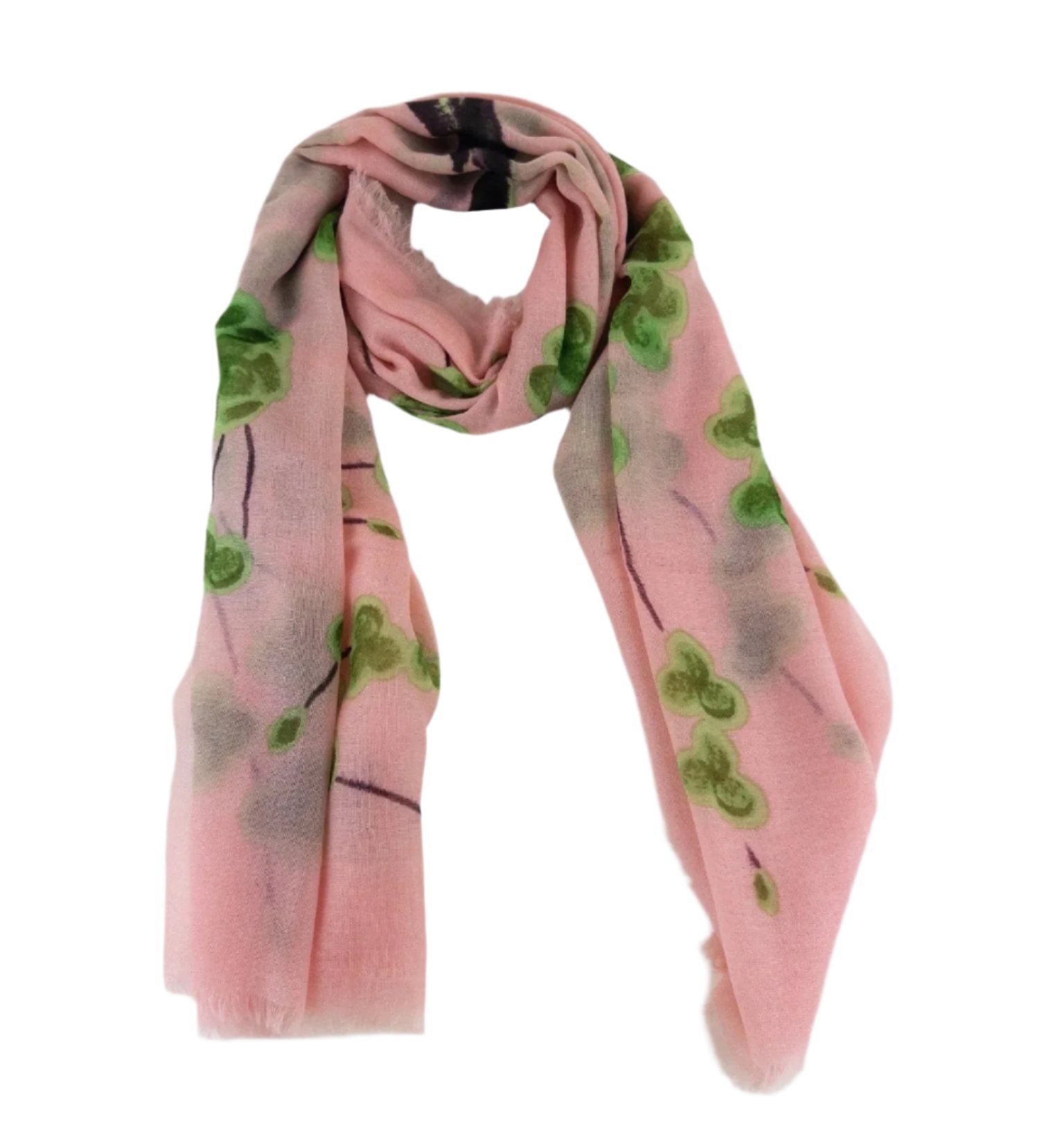 Jitni Floral Cashmere Scarf in Pink/Green - Big Bag NY