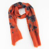 Jitni Floral Cashmere Scarf in Orange/Brown - Big Bag NY