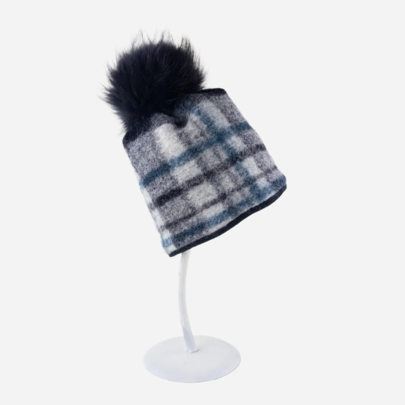 Angiolo Frasconi Tartan Hat with Pom Pom in Blue - Big Bag NY