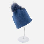 Angiolo Frasconi Wool Beanie with Fur Pom Pom in Blue - Big Bag NY