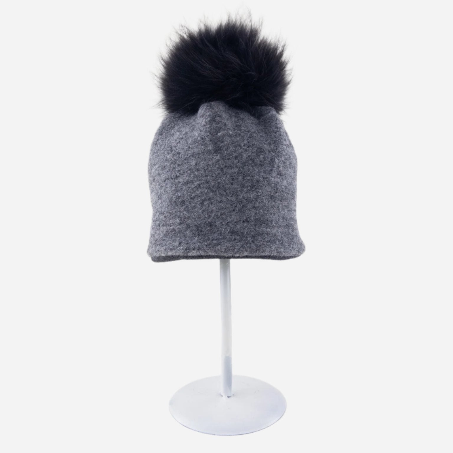 Angiolo Frasconi Wool Beanie with Fur Pom Pom in Grey - Big Bag NY