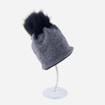 Angiolo Frasconi Wool Beanie with Fur Pom Pom in Grey - Big Bag NY