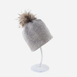 Angiolo Frasconi Wool Beanie with Fur Pom Pom in Taupe - Big Bag NY