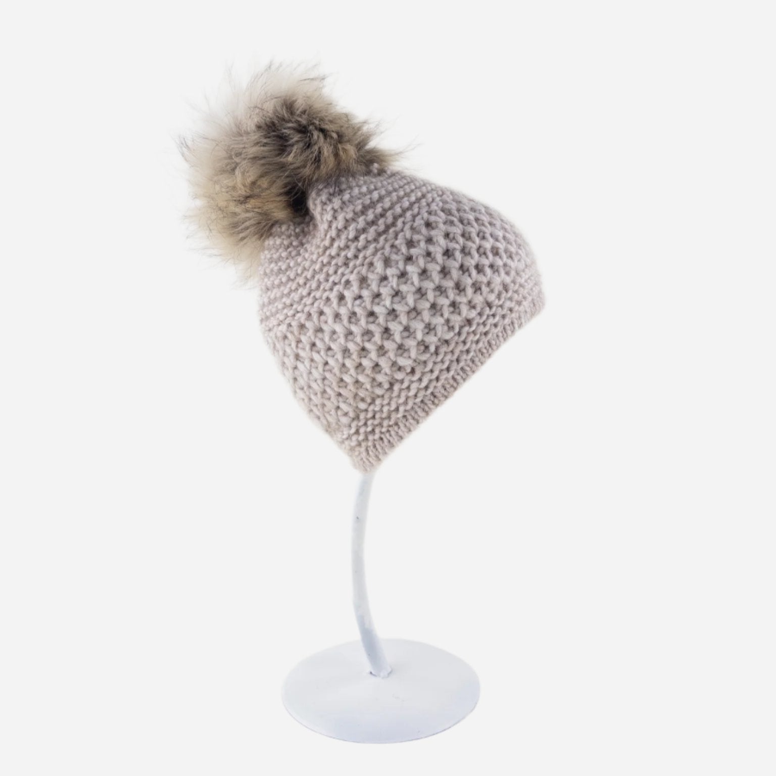 Angiolo Frasconi Alpaca Blend Hat with Pom Pom in Beige - Big Bag NY