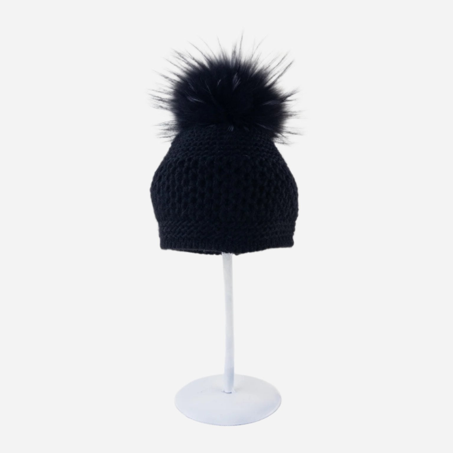 Angiolo Frasconi Alpaca Blend Hat with Pom Pom in Black - Big Bag NY