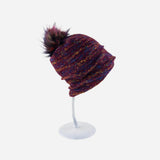 Angiolo Frasconi Multicolor Beanie with Pom Pom in Burgundy - Big Bag NY