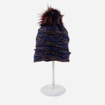 Angiolo Frasconi Multicolor Beanie with Pom Pom in Navy - Big Bag NY