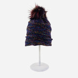 Angiolo Frasconi Multicolor Beanie with Pom Pom in Navy - Big Bag NY